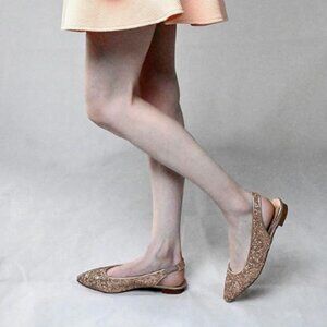 YDN Rose Gold Pointed Toe Slingback Ballet Flats Slide Sandals Comforta